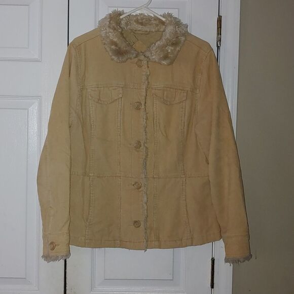 Sonoma medium tan corduroy/faux fur button front quilted jacket - Picture 1 of 7